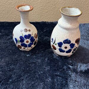 Vintage Tonala J. Campe Signed Mexican Pottery Flower Vase Lot Of 2